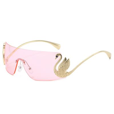 Vintage Rimless Swan Sunglasses Women For Men Luxury Brand Designer Sun Glasses Punk Popular Pink Shade Uv400