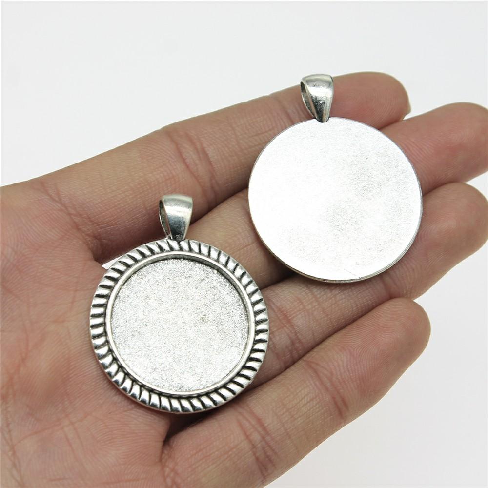 5pcs Fit 25mm Round Glass Cabochon Base Setting Pendant Tray For Jewelry DIY Making Antique Silver Color FM4031
