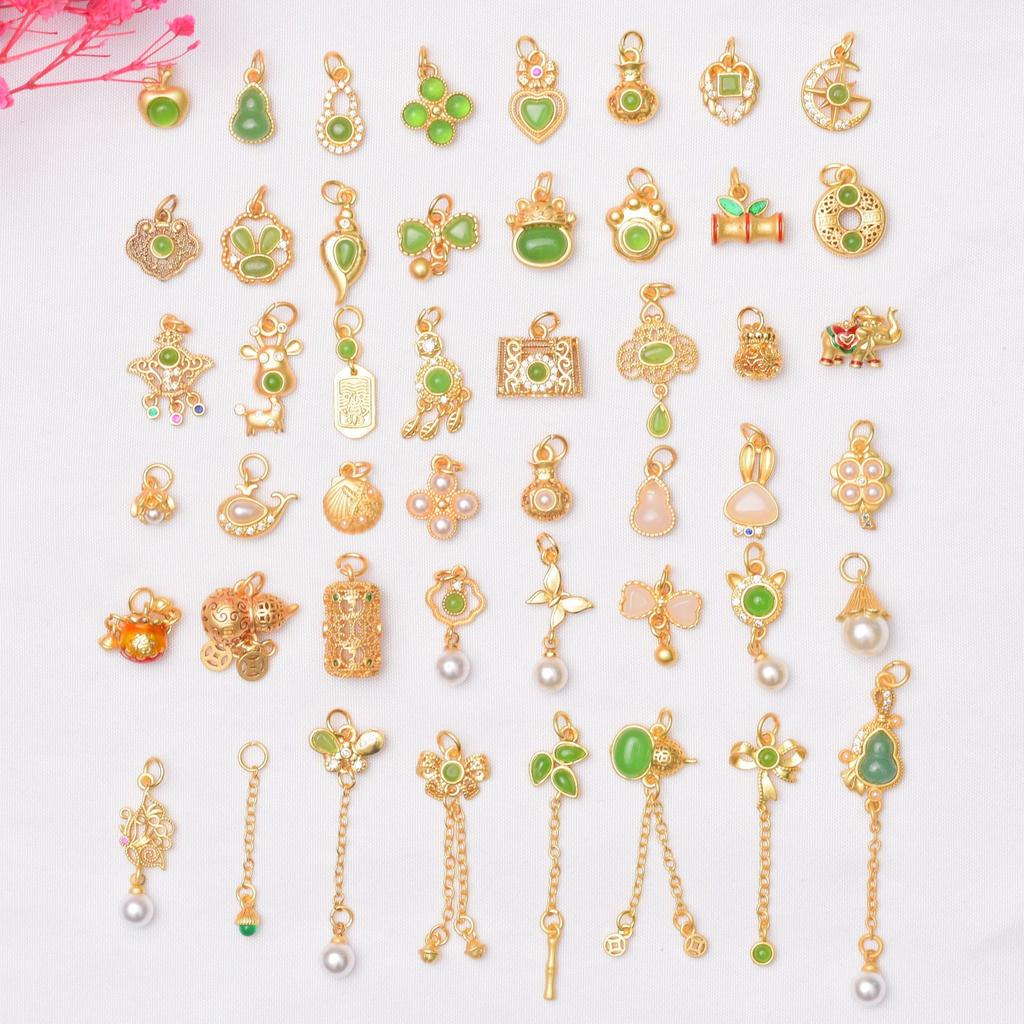 10pcs Color-Preserving Ancient Sand Gold Pendant, Four-Leaf Clover Lucky Lock Pearl Pendant, Bow Pendant Diy Handmade Beaded Accessories