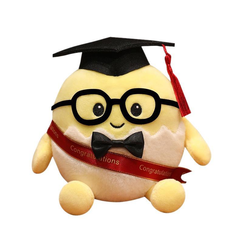 Graduation Plush Doll with Cap & Glasses - Cute Egg Doctor Cushion, Perfect Student Gift