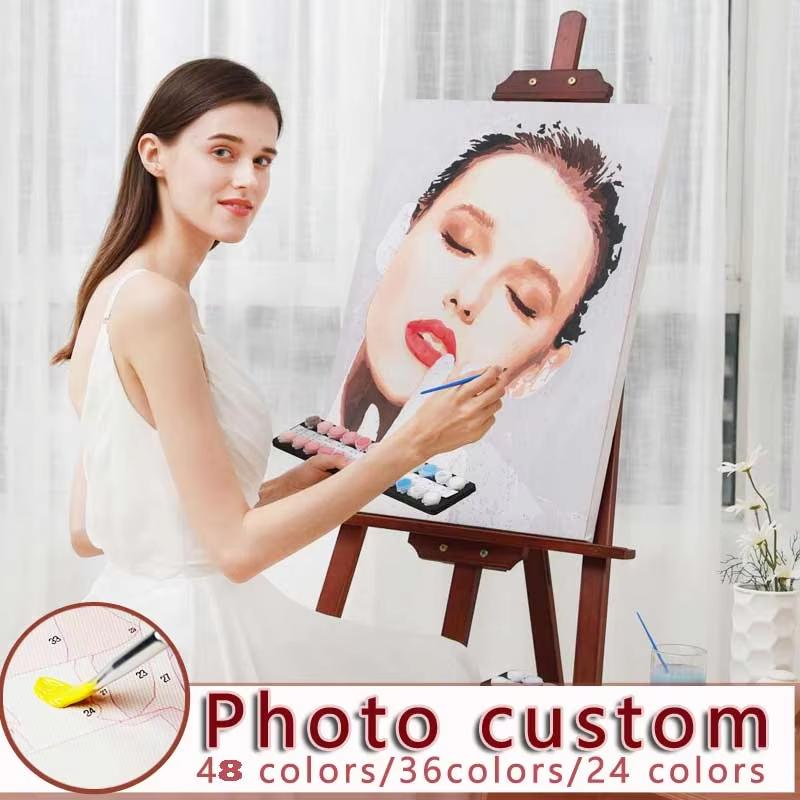 Paint By Numbers 24 Colors Photo Custom DIY Oil Painting By Number Picture Canvas Portrait Family gift