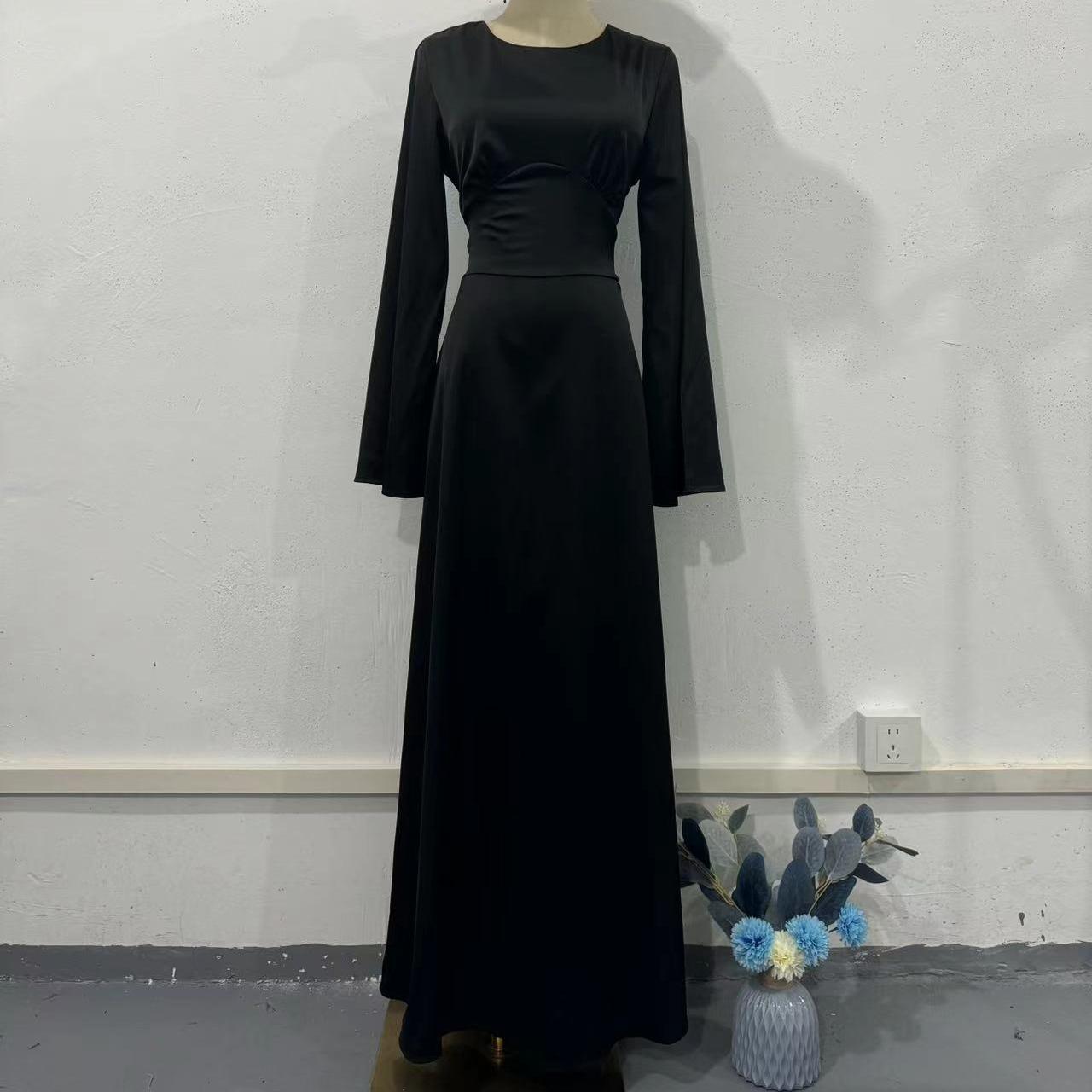 

GMXIA Весеннее приталенное платье с длинным рукавом и длинным подолом однотонной расцветки, платье с характером, женское XXL чёрный