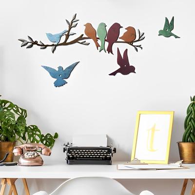 Metall Vogel Wanddeko Kreative Metall Vogel Hängeskulptur auf dem Blätterzweig Niedliche Vogel Silhouette Kunst Wandmontiertes Vogel Schild