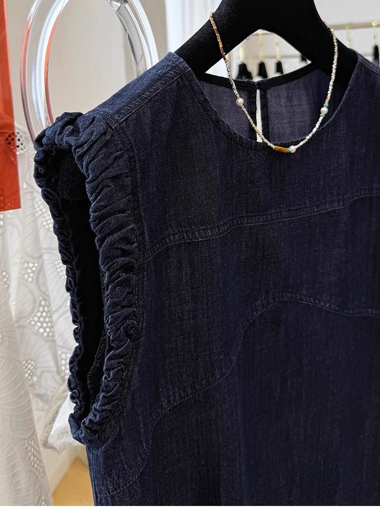 Chic Cap Sleeve Sleeveless Denim Dress for Women - Slimming, Youthful, Luxurious Summer Style