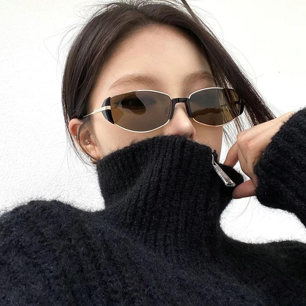 2025 New Modern Retro Premium Brown Narrow Frame Small Brown Glasses Women's Round Face Thin Cat Eye Sunglasses Sunglasses