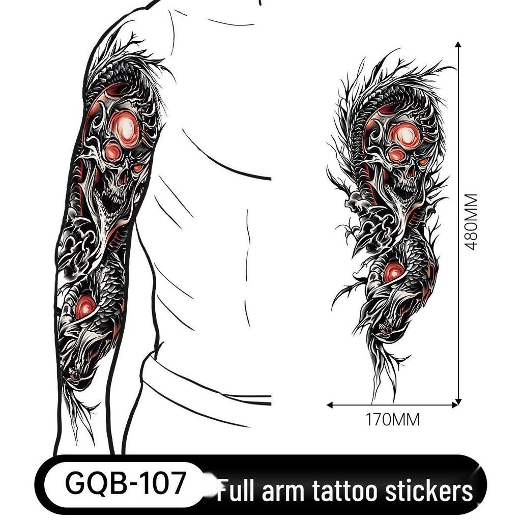 Adesivo Tatuaggio Completo per Braccio Uomo: Design Realistico Impermeabile, Motivo Tigre e Teschio