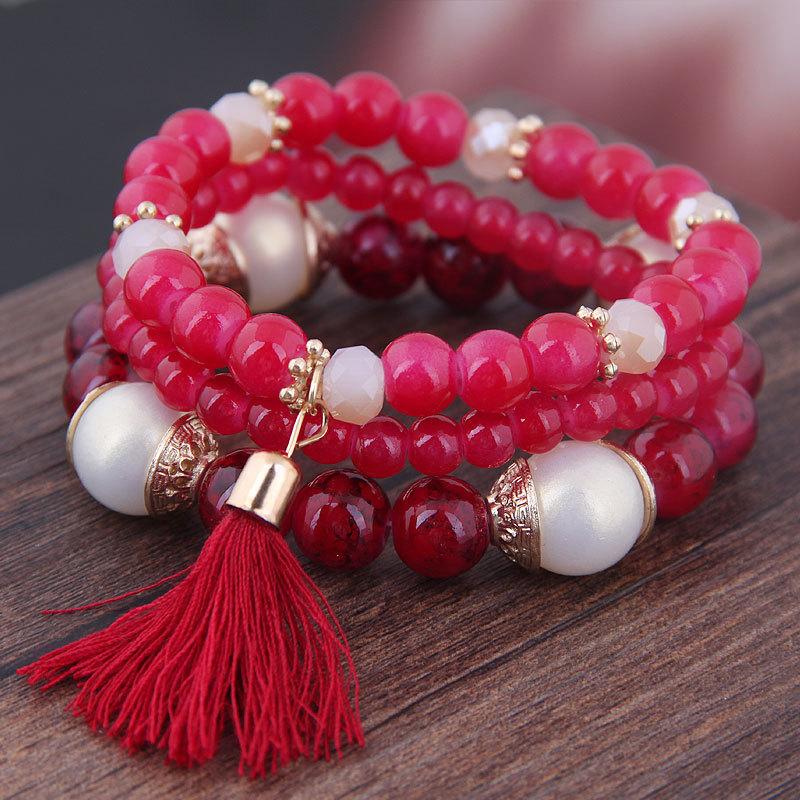 DIEZI Korean Ethnic Bohemian Crystal Beads Leaves Charm Bracelets For Women Girls Elastic Rope Wrap Bracelet Pulseira Feminina