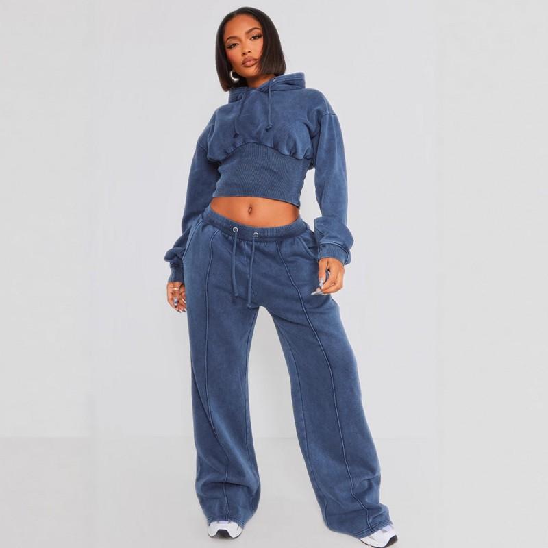 Waist Sexy Fashionable Hooded Drawstring Sweater Lace Trousers Two-piece Set