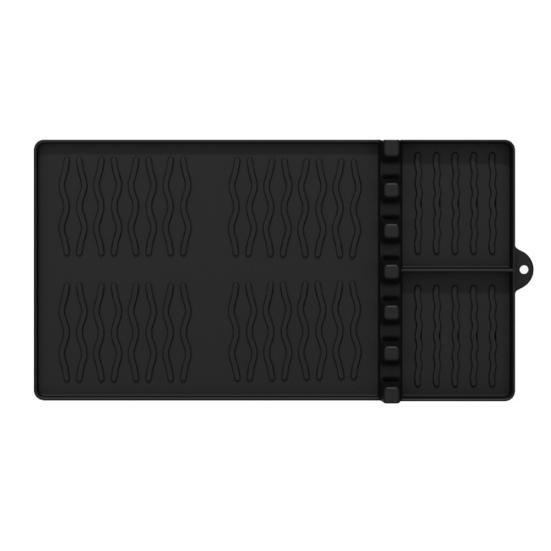 Silicone Grill Mat Heat-Resistant Multi-Slot Tool Organizer for BBQ Grilling Non-Slip Food-Grade Side Shelf Pad with Grease Drip Tray Dishwasher Safe