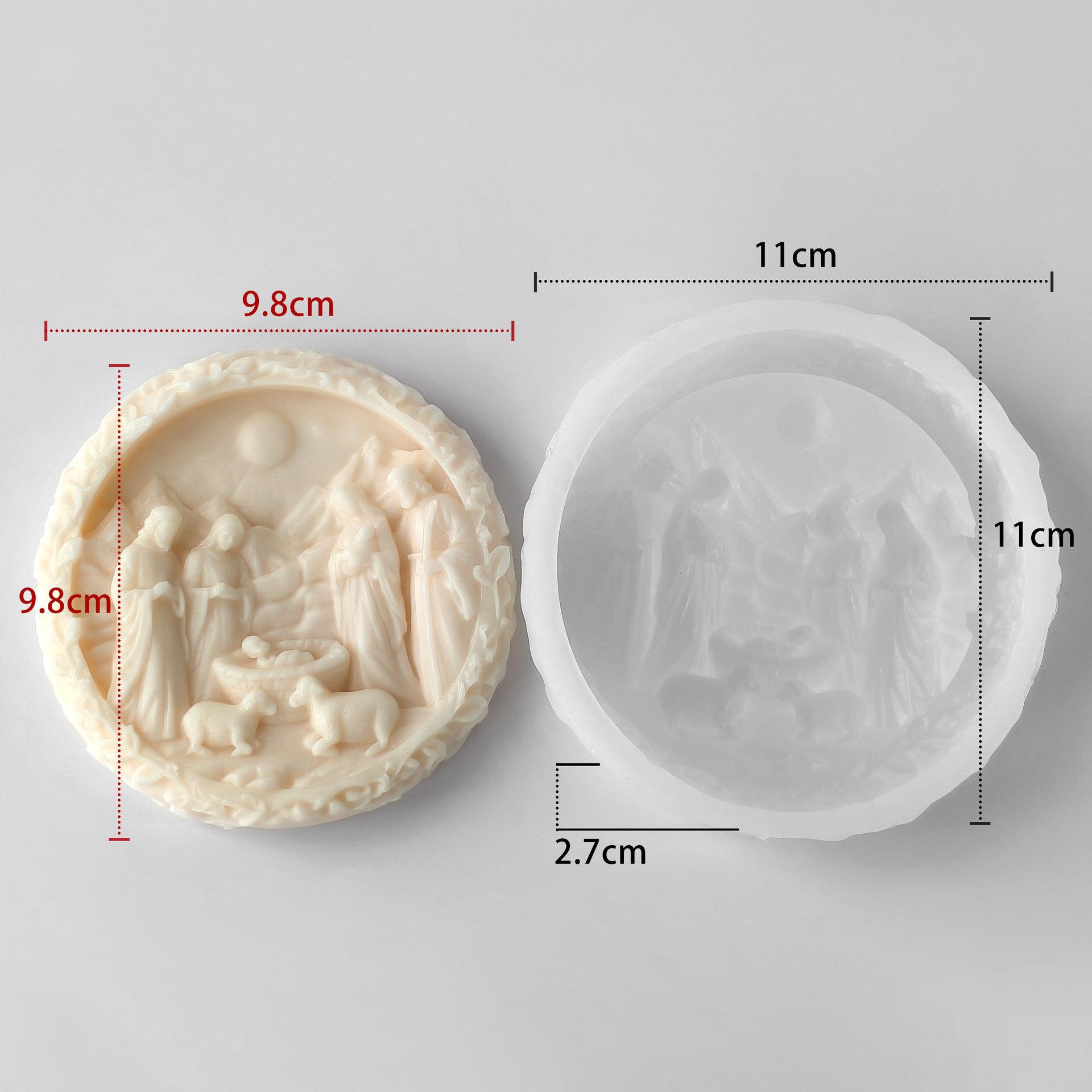 

3D Nativity Scene Mold, Round Silicone Jesus Birth Candle Mould, Resin Fondant Gypsum Plaster Wax Soap Chocolate Crafting DIY