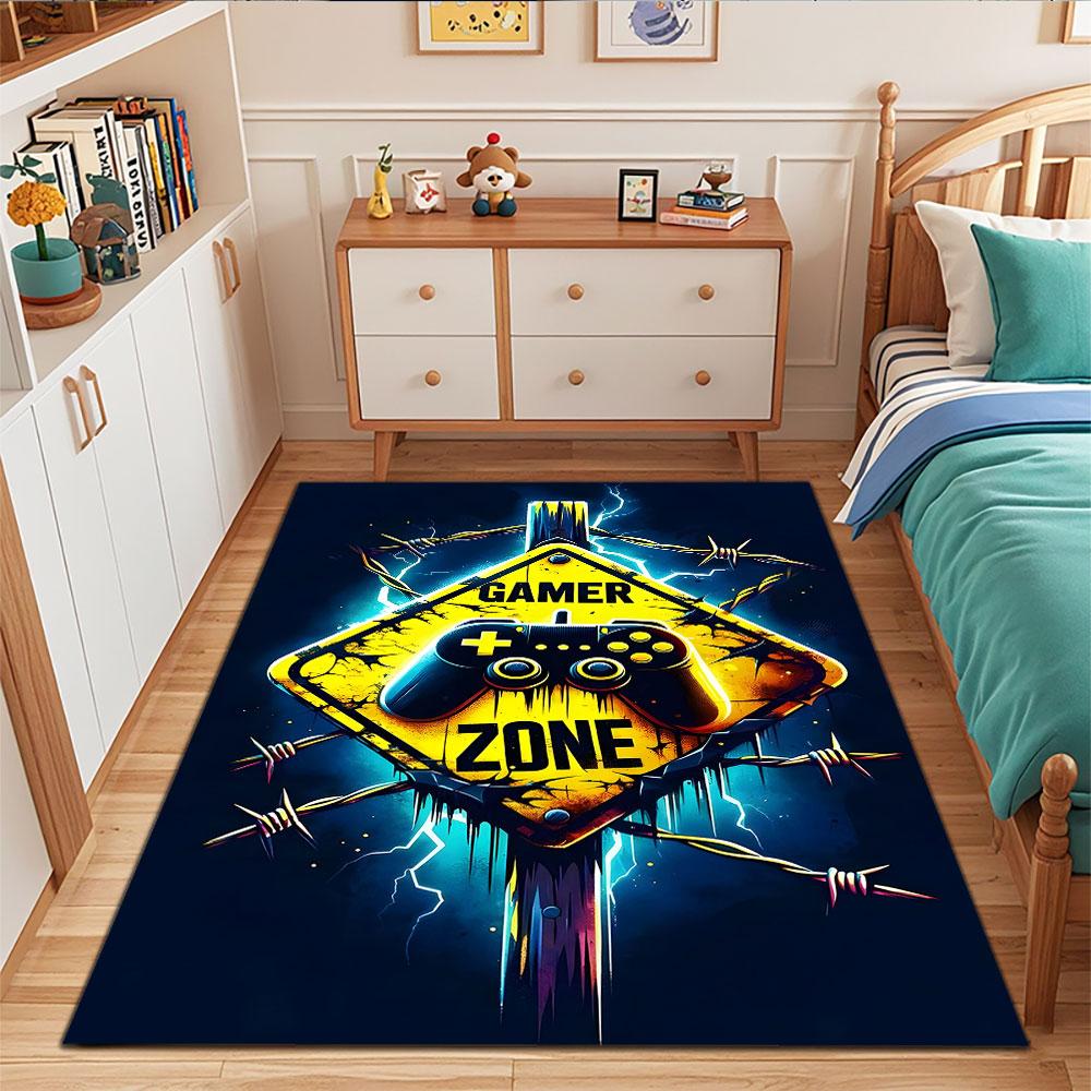 "Gamer Zone Yellow Sign Design" Patterned carpet, suitable as a non slip play mat for the living room and bedroom sofa