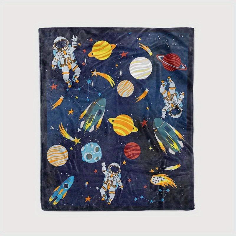 1pc Cosmic Astronaut Pattern Flannel Blanket, Soft Warm Throw Blanket Nap Blanket For Couch Sofa Office Bed Camping Travel