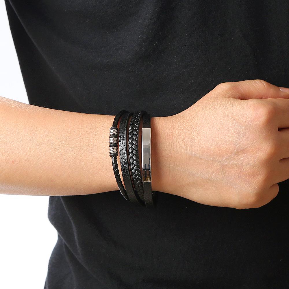 Men's Magnetic Buckle Multi-Layer Leather Bracelet: Simple Handmade European & American Fashion