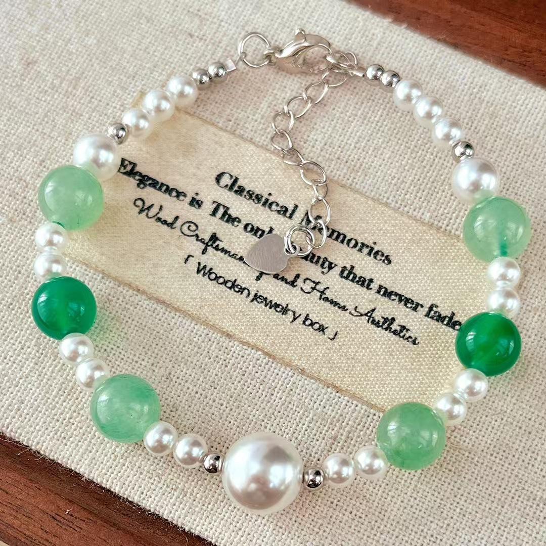 Vintage High Quality Artificial Crystal Pearl Natural Dongling Jade Bracelet Bracelet
