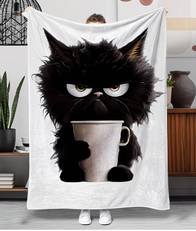 Mystic Tuxedo Cat Pattern Printing Flannel Blanket Nap Blanket Personality Soft Study Halloween Gift Comfort Your Home Cozy