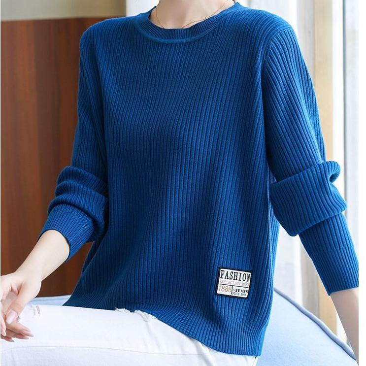 Plus-size Sweater Women's Loose Round-neck Pullover Casual Long-sleeved Solid-color Knitted Sweater Autumn and Winter Top