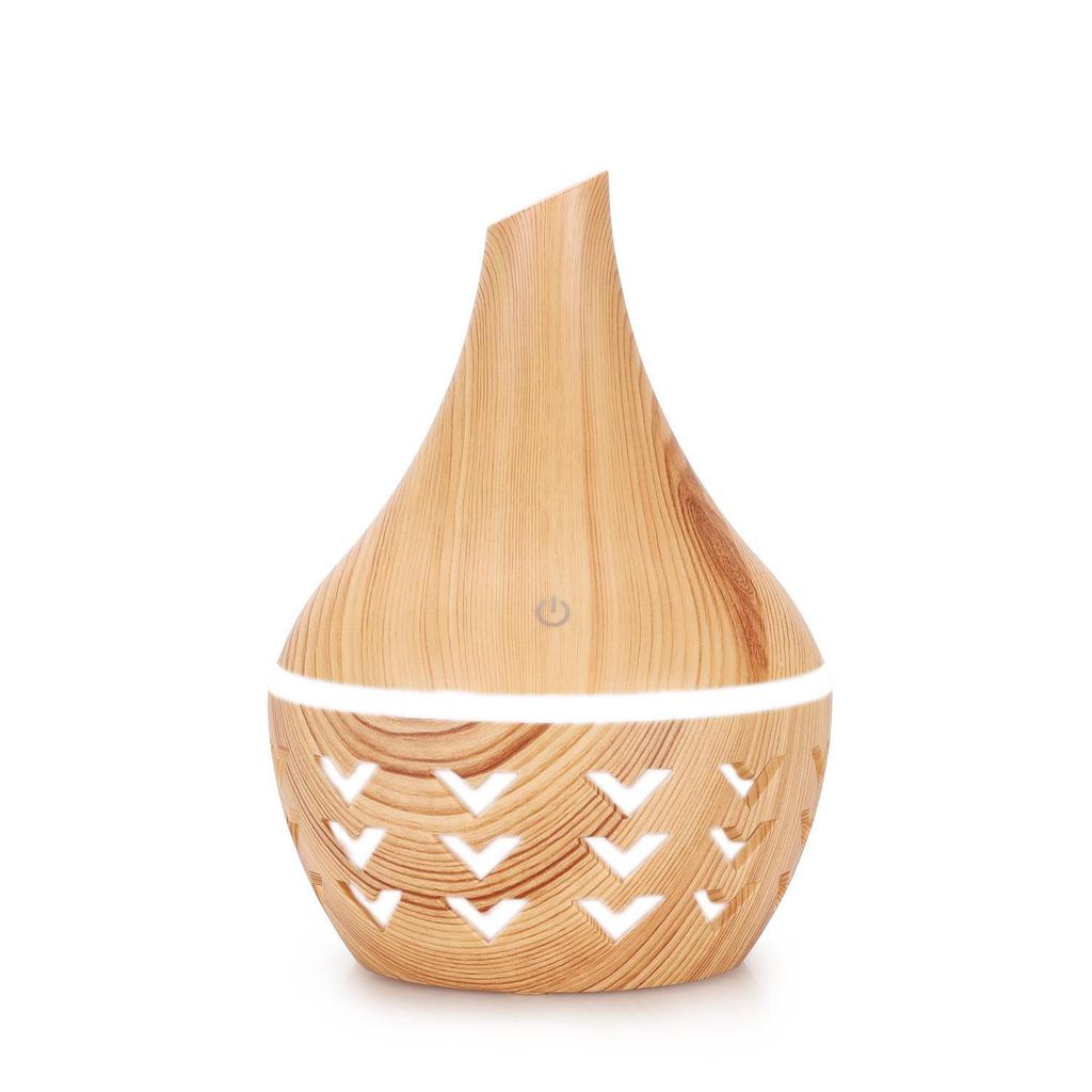 300ml Wood Grain Flat Mouth Humidifier with Touch Night Light - USB Mini Aromatherapy and Desktop Companion