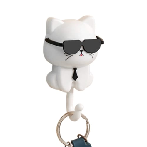 Cat Key Hook, Cat Key Hook | Pet Wall Hook - Cute Cat Key Hook with Sunglasses, Adhesive Coat Hook, Key Holder for Wall Decor, Coat Bag