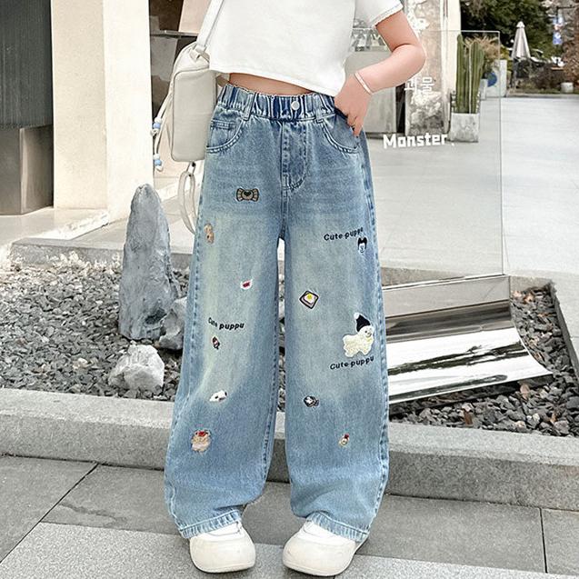 Summer Girls' Pants Tencel Jeans Wide Leg Children's Girls' Straight Leg Pants Fashionable and Casual Pants