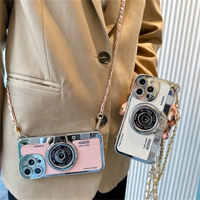 Luxus 3D Retro Camrea Crossbody Lanyard Handytasche für Iphone 14 13 12 11 Pro Max stilvolle Lederband stoßfeste Soft Cover
