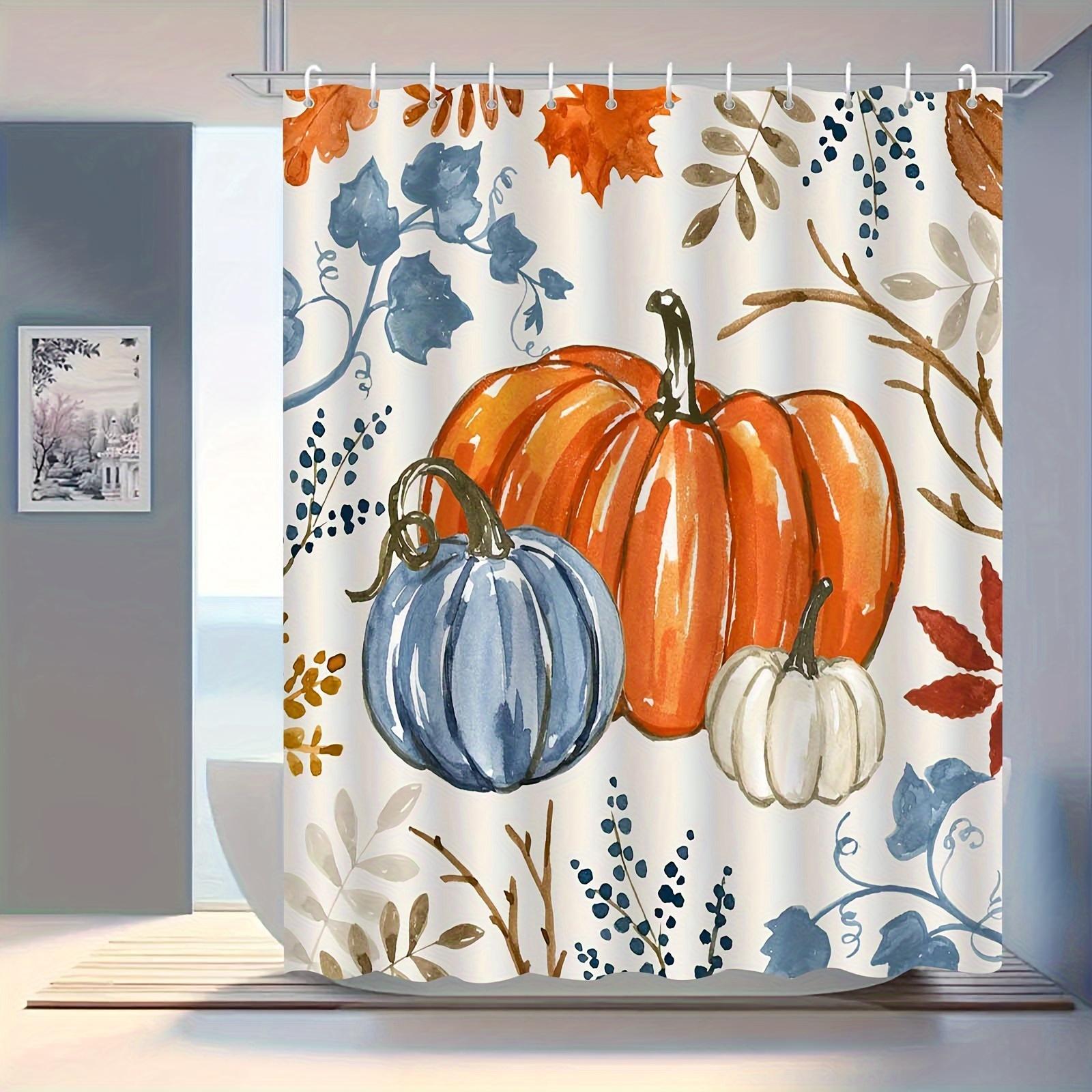 

1pc hand-painted maple leaf pumpkin shower curtain, high-end elegant bathroom curtain, bathroom decoration pattern W90xH180cm