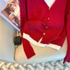 Contrasting Stitching Fake Two-piece Knitted Cardigan for Autumn and Winter Women's Loose and Versatile Slim Long-sleeved Top