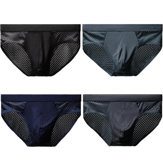 Men Briefs Mesh Stretchy Plus Size Hollow Out Tummy Tightening Underpants for Home