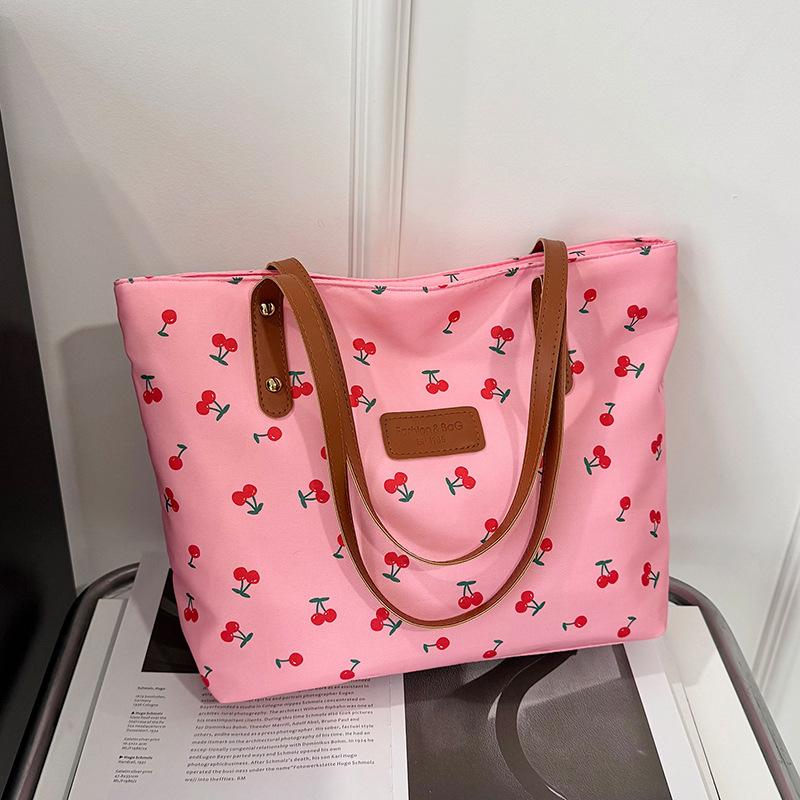 

Холщовая сумка-тоут с принтом вишни, женская новая, с высокой ценностью, большой вместимости, маленькая свежая, для поездок на работу, на плечо розовый