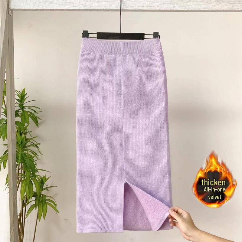 

Женская утолщенная флисовая вязаная миди-юбка - Зимняя облегающая модель 2022 года с разрезом XL 130-140 jin