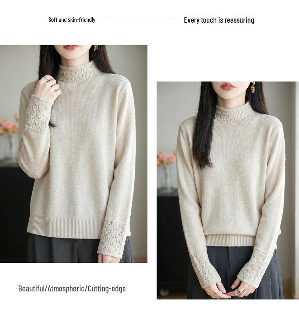 Women's Knitwear: Autumn/Winter Crochet Hollow-Out Rolled Edge Sweater - One-Piece Thick Base Layer