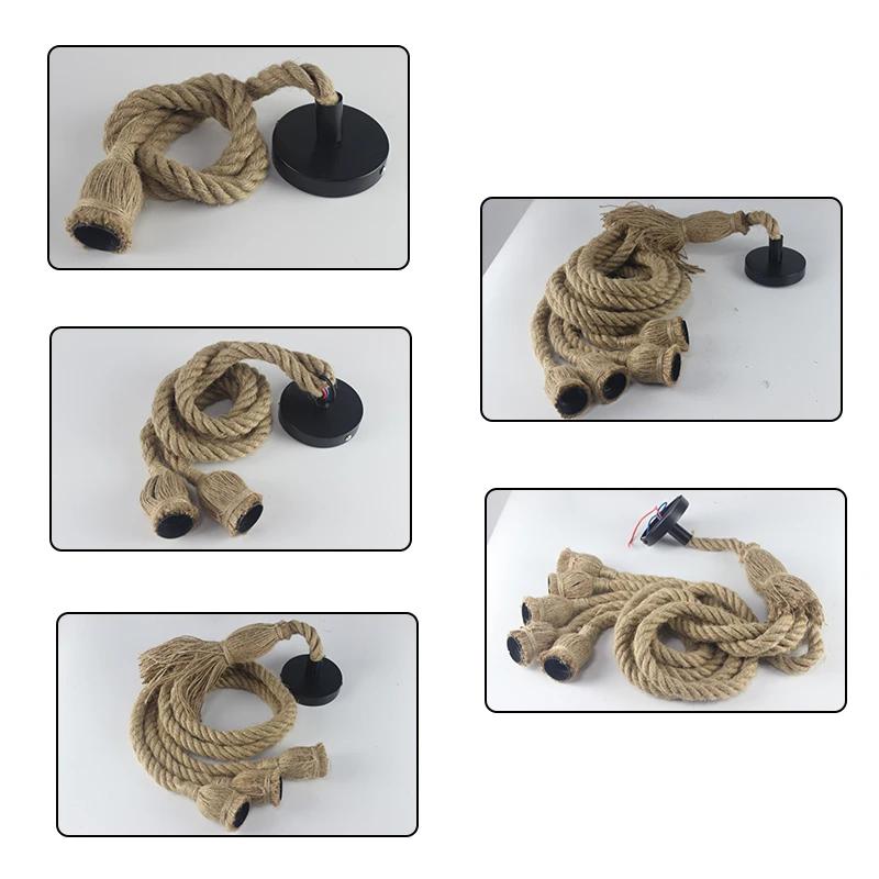 1/2/3/4/5 Head Vintage Hemp Rope Pendant Light Retro Loft Industrial Hanging Lamp Edison Bulb Lamp Home Light Decoration