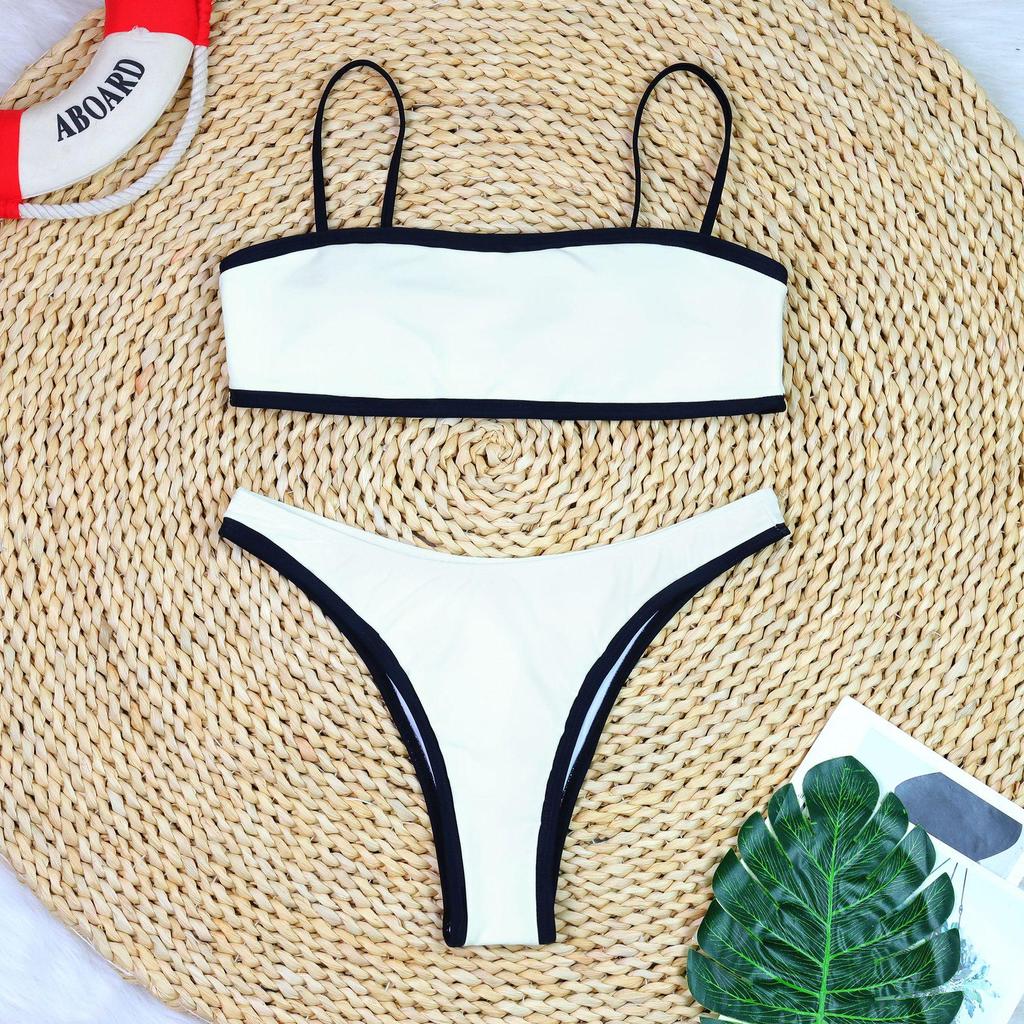 2024 European & American Tube Top Swimsuit: Women's High-Waist, Sexy, Big Chest, Color-Matched Bikini Briefs