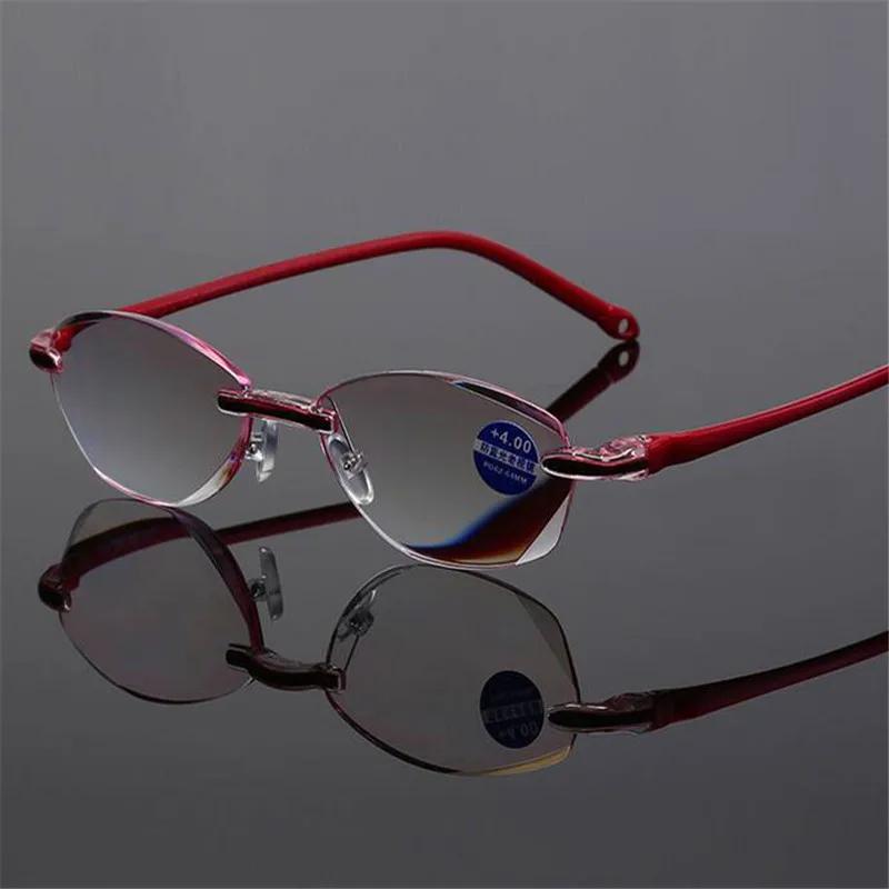 Fashion Women Ultralight Rimless Reading Glasses Classic Anti Blue Light Eyeglasses Ladies Presbyopia Eyewear 0 To +4.0