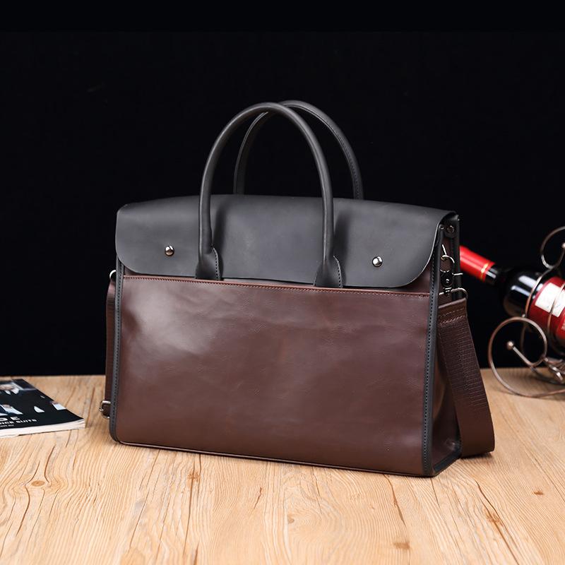 Crazy Horse Leather Men's Bag Retro Briefcase Business Men's Handbag Horizontal One-shoulder Diagonal Computer Bag