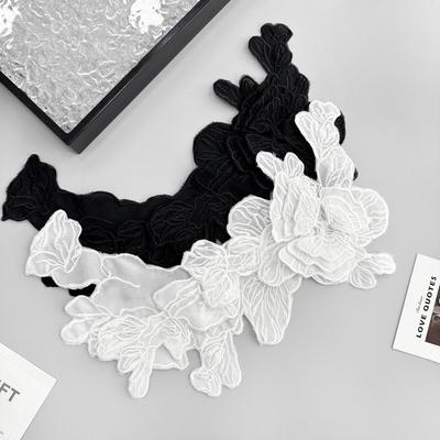 Black And White Organza Embroidery Flower Cloth Sticker Clothing Dress Dress Performance Costume Decorative Cloth Sticker Accessories
