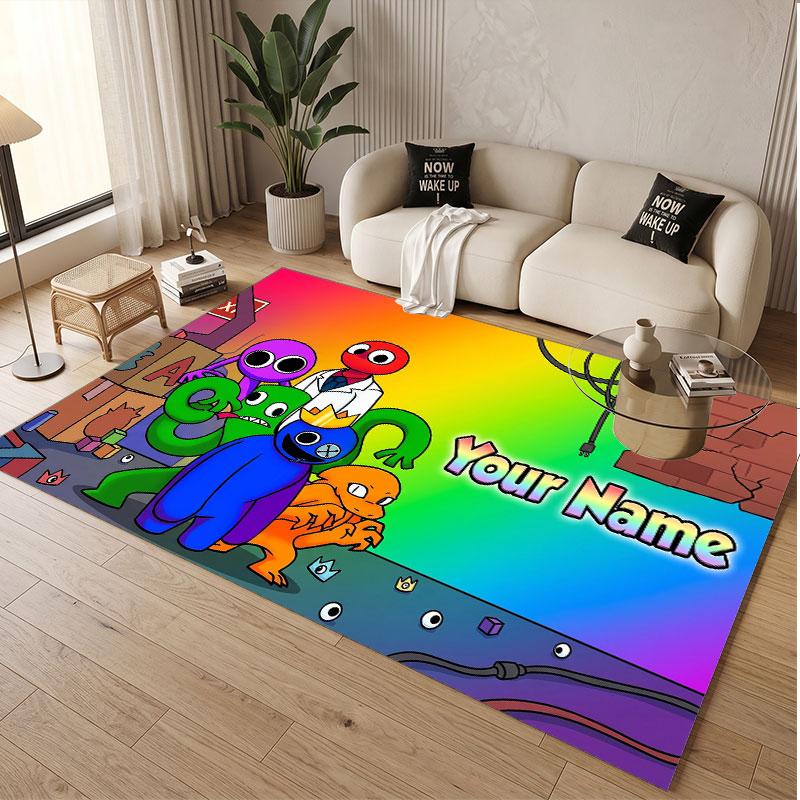 Custom Name Text Crystal Velvet Rug,Rainbow Friends Soft Plush Decorative Non Slip Floor Carpet