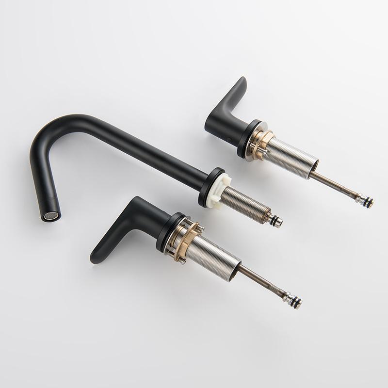 Double Handle Three Hole Bathroom Basin Faucet Black 304 Stainless Steel Hot And Cold Mixed Washbasin Faucet Black Basin Tap