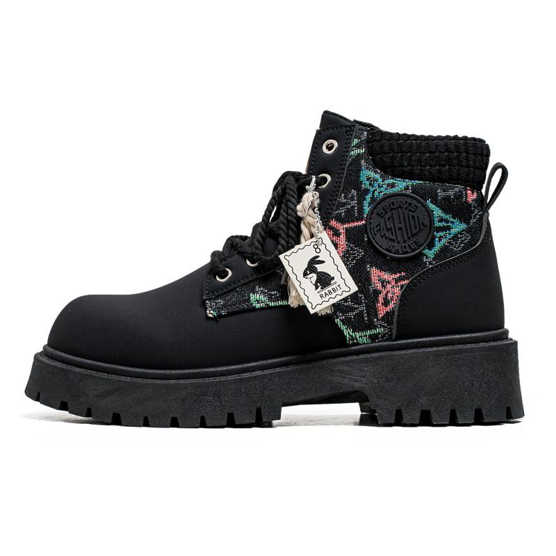 Autumn Black Trend Boots For Man Streetwear Lace-up Platform Boots Man Designer Shoes Comfy Round Toe Leather Men's Ankle Boots