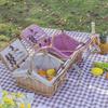 Foldable Wicker Picnic Basket With Lid Portable Outdoor Lunch Carrier Garden Camping Photography Prop