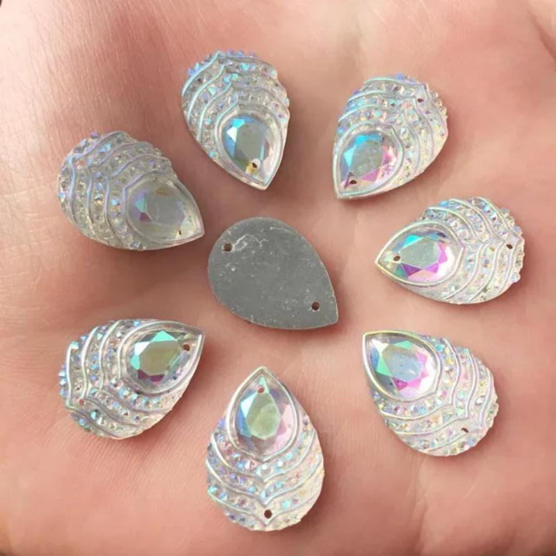 DIY 40pcs 13x18mm Teardrop Sew On Rhinestones AB Colors Resin Sew On Stone Flatback 2holes for Garment Clothing -A29