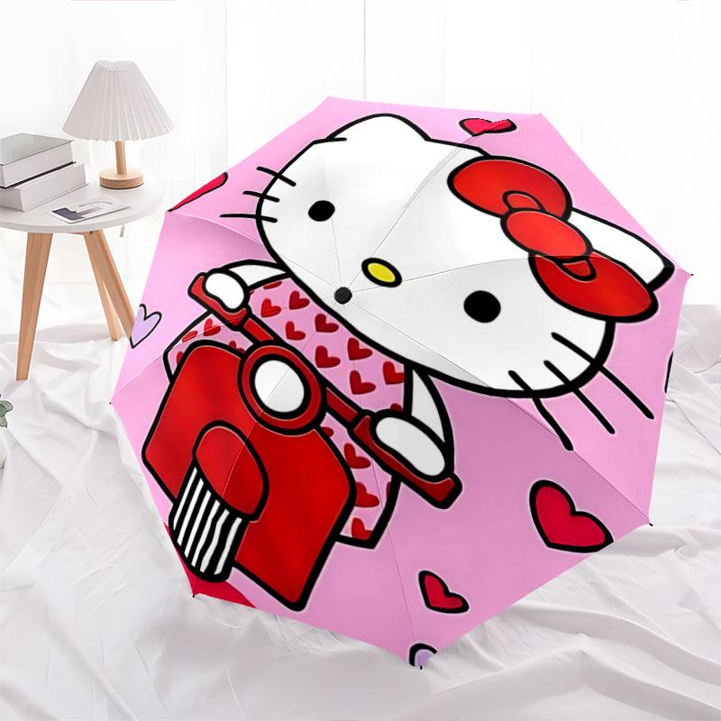 

1pc Hello Kitty Heart Print Umbrella - Automatic Open/Closed, Portable Folding Design, 8-Rib Iron Frame, Outdoor, Ideal Gift for Fans, Travelers, Dail
