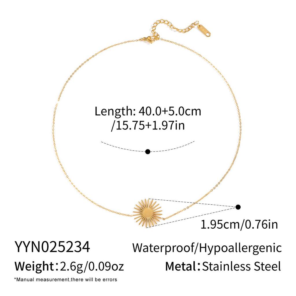 18K Gold-Plated Stainless Steel Minimalist Sun Pendant Necklace for Women - Non-Fading, Versatile Design