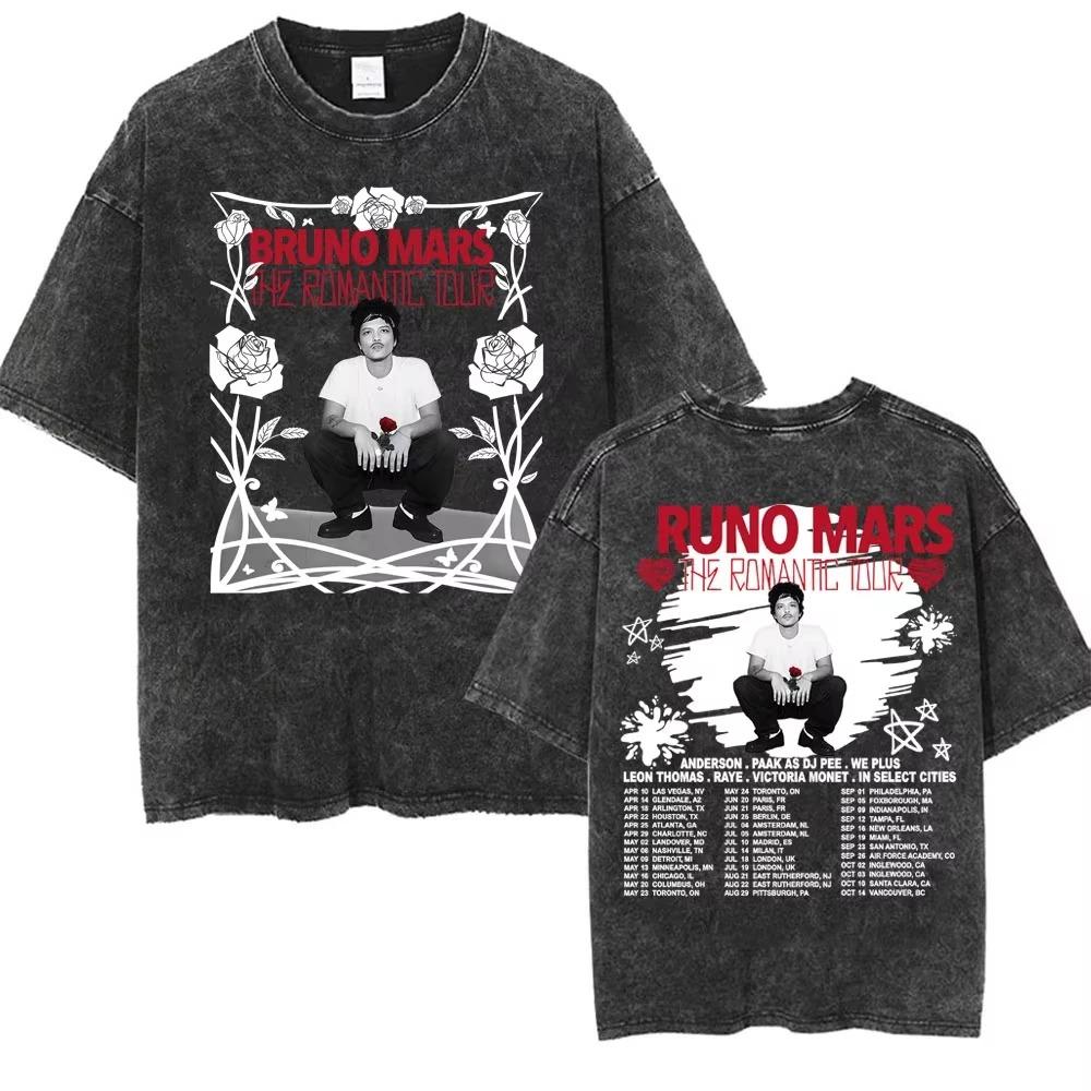 

Bruno Mars The Romantic Tour 2026 Portrait & Signature Vintage Washed Double-Sided Oversized Black T-Shirt | Pop Music Fan Tour Merch Tee XXXL синій
