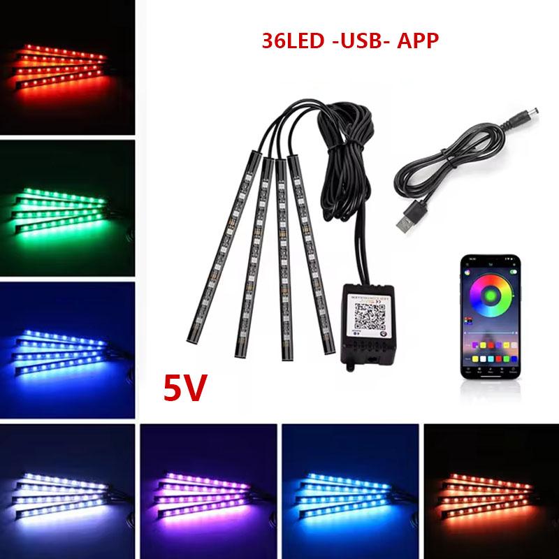 

Neon 36LED Car Interior Ambient Foot Light Strip 4 in 1 with USB Wireless Remote Music APP Control Auto RGB Atmosphere Lamp