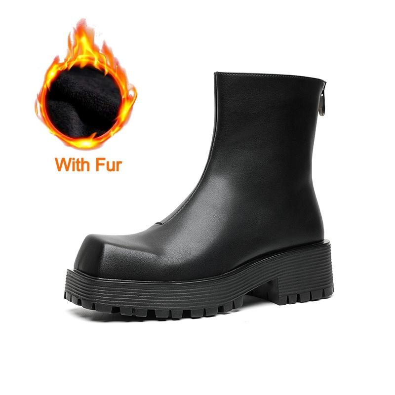 

2024 Роскошные брендовые мужские повседневные кожаные ботинки челси с толстой подошвой, нескользящие теплые плюшевые ботинки, зимние уличные ботинки из коровьей кожи 44