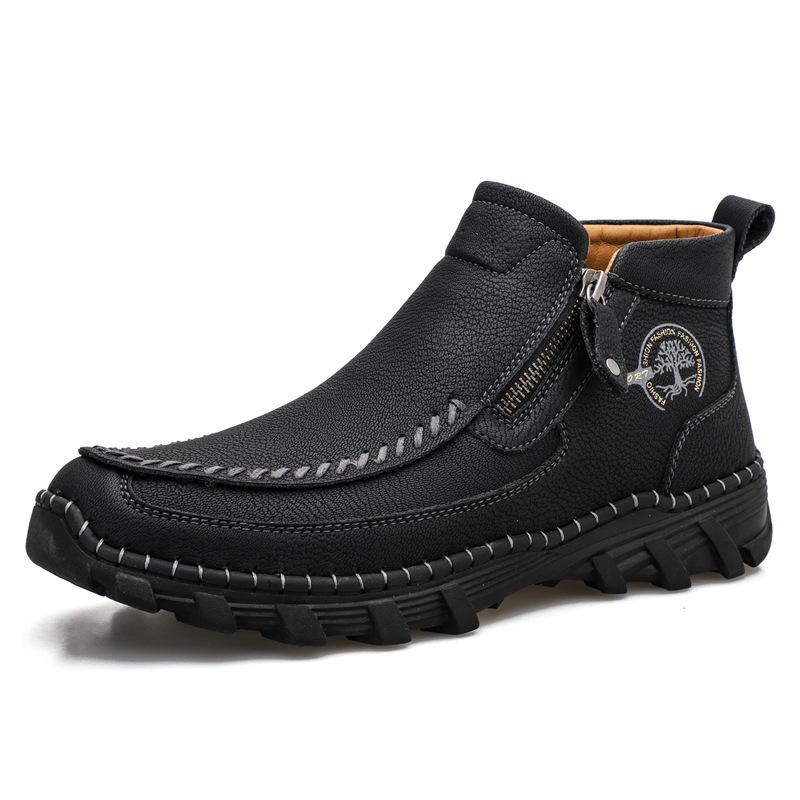 Spot autumn and winter large size hand-stitched microfiber Martin boots casual cotton medium top men's shoes