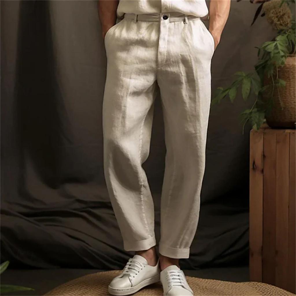 Men's Linen Solid Color Casual Lightweight Breathable Daily Outdoor Straight Pants