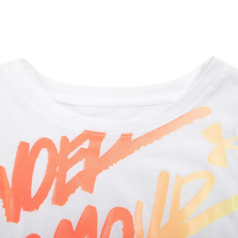 Under Armour Color Block Letter Design Loose Fit Round Neck Short Sleeve T-Shirt Women Tops White 1366006-100