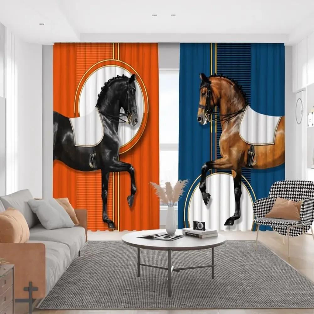 

Horse Drapes Running Chestnut Horses Mare and Foal Meadow Scenic Summer Day Outdoors Living Room Space Bedroom Space Window Drapes Pale W60H60(CM)x2PCS&HOOK