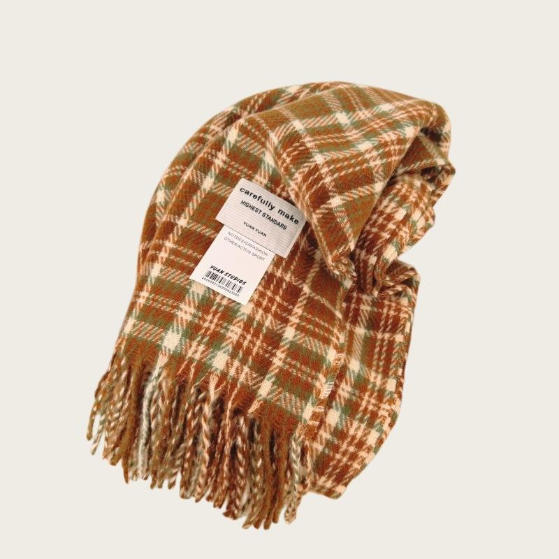 New scarf female autumn and winter plaid Internet celebrity fringed imitation cashmere scarf couple plaid shawl scarf